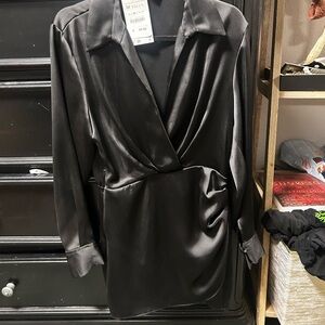 NWT Zara black mini long sleeve satin dress